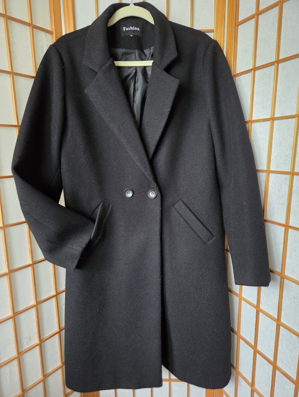 PRE-OWNED WOMEN FASHION BLACK KNEE LENGTH CLASSIC BUTTONS & POCKETS COAT SIZE XL